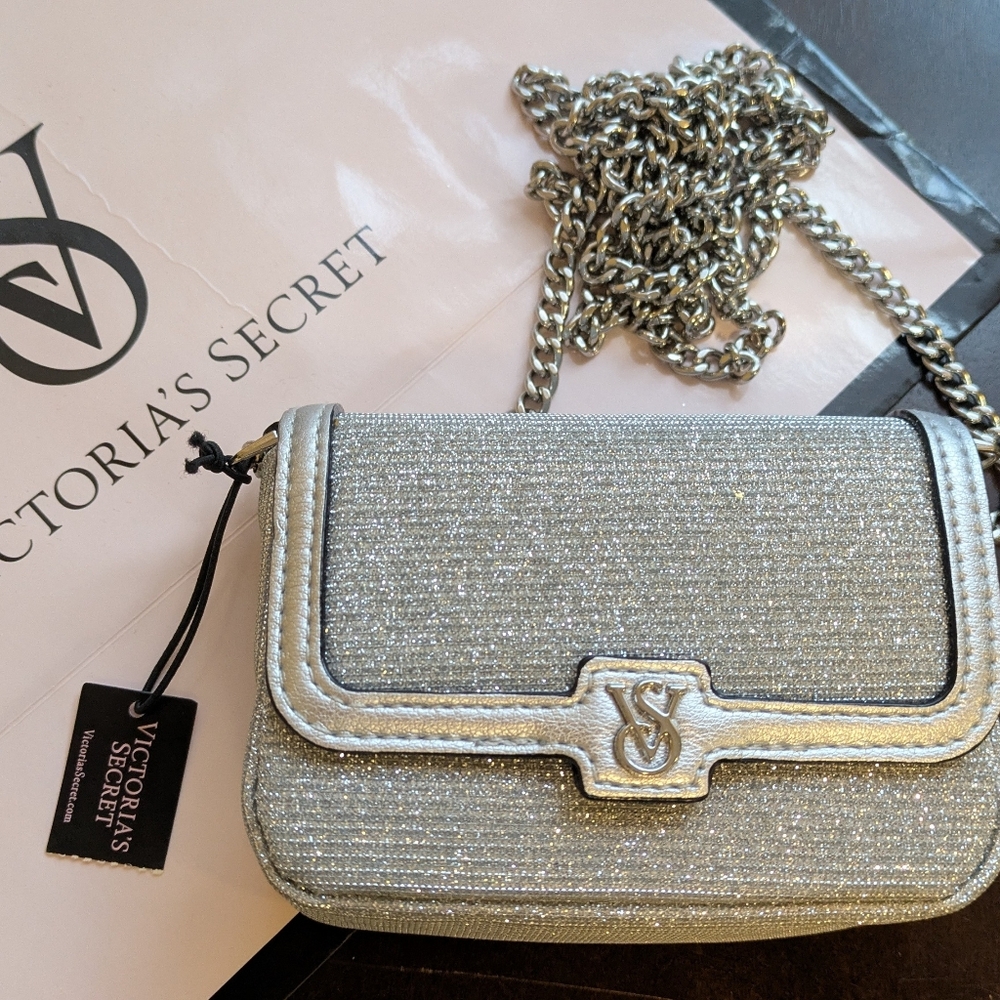 Victoria's Secret Micro Shoulder/Crossbody Bag in Silver Sparkle. NWT - Picture 2 of 10